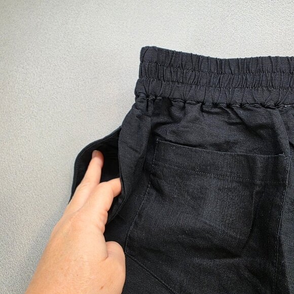Evereve Sophia Linen Pants Wide Leg High‎ Rise 4-pocket Beachy Boho Black sz Sm - Picture 3 of 6